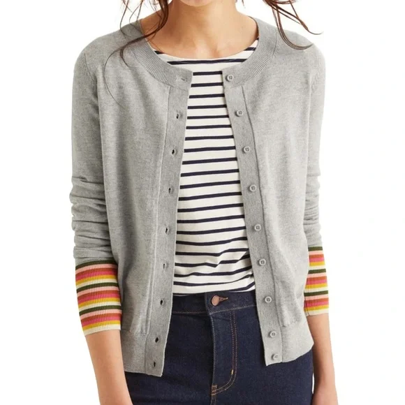 Boden Women’s Cassandra Cardigan Medium Grey with Bright Stripe Detail - Picture 5 of 12